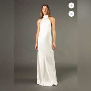 Michelle Mason Halter Tie Neck Backless Gown